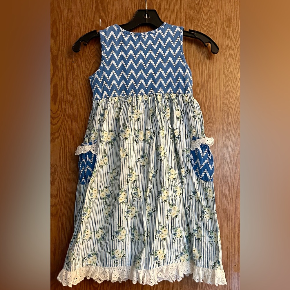 Girls Mustard Pie blue and white dress.